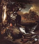 Jan Weenix A Deerhound with Dead Game and Implements of the Chase oil on canvas